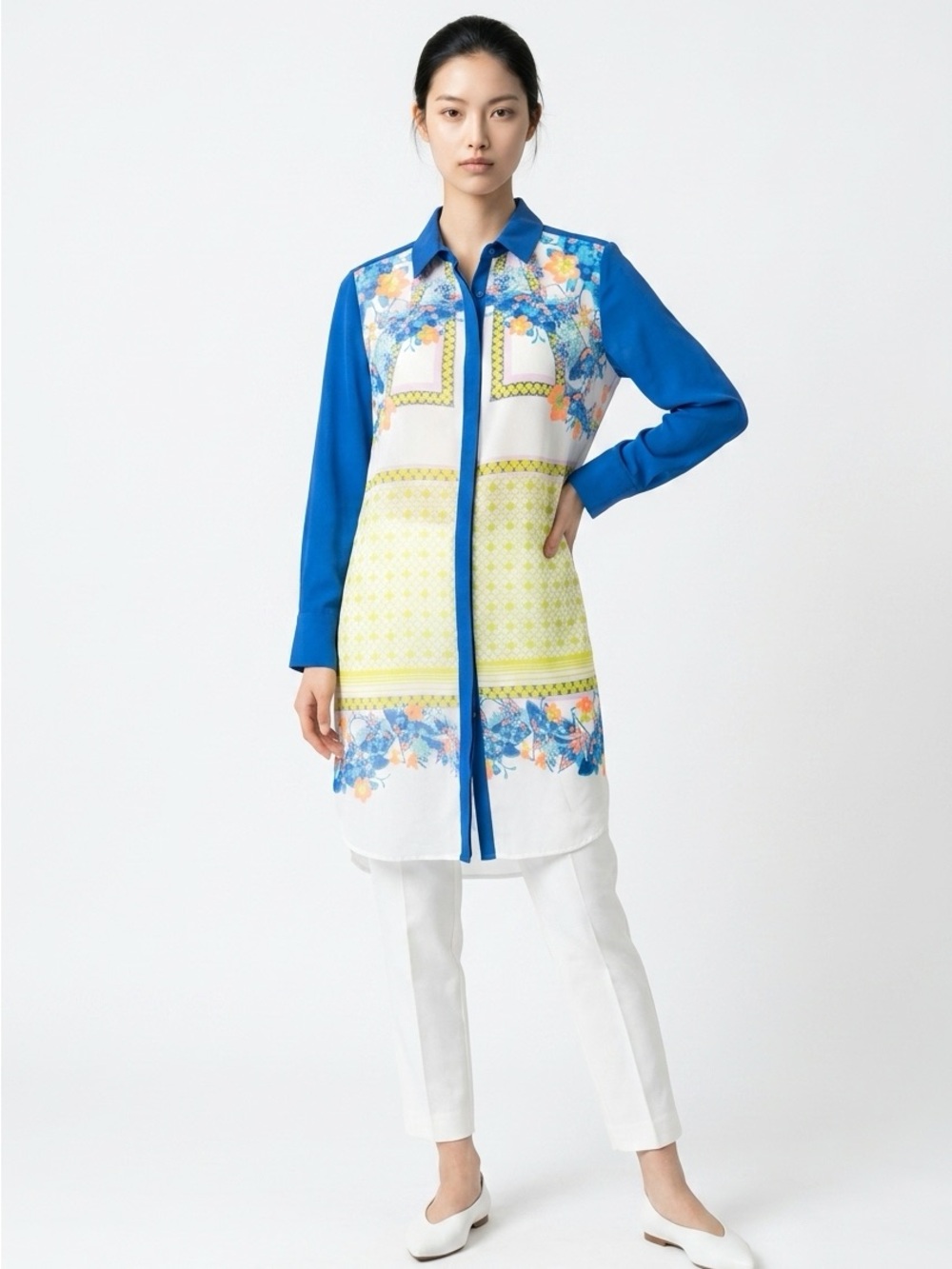 Lilly Pulitzer Blue, White and Yellow Long Sleeve Printed Shirt Dress 315